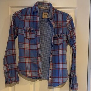 Hollister Blue and Red Plaid Button Down Shirt